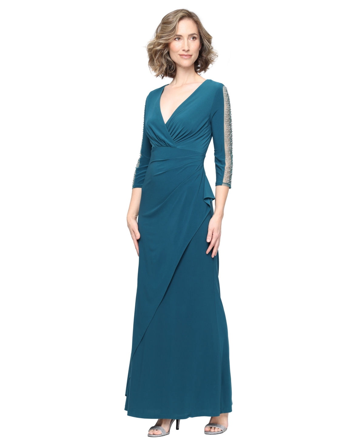 Sl Fashions Women's Beaded Illusion Empire Waist Gown
