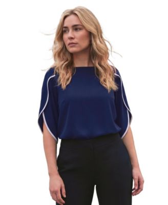 Plus Size Relaxed-Fit Contrast Tulip Blouse
