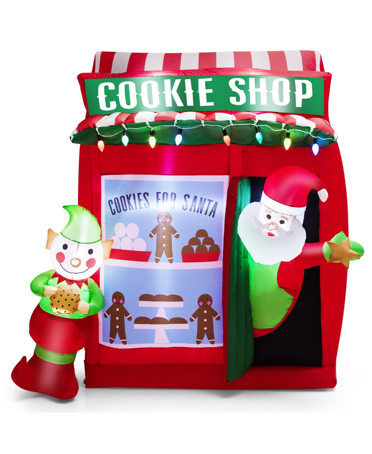Costway 6.3 Ft Inflatable Gingerbread Cookie Shop with Santa Clause Christmas Decoration
