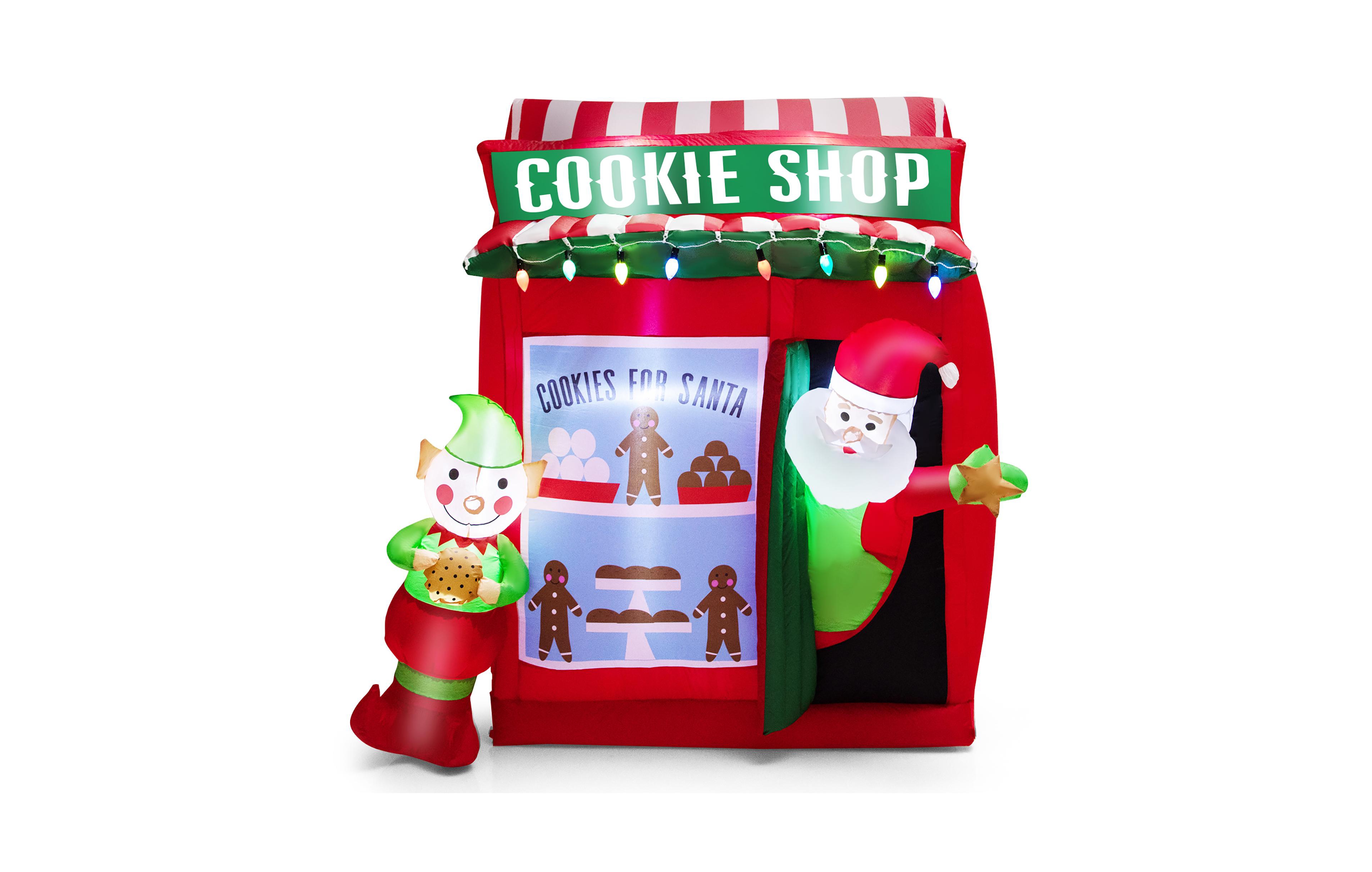 Costway 6.3 Ft Inflatable Gingerbread Cookie Shop with Santa Clause Christmas Decoration