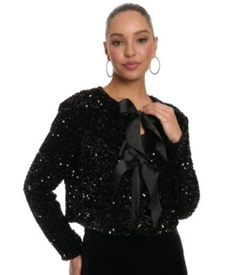 Women's Kennedy Sequin Double Satin Bow Long-Sleeve Cardigan