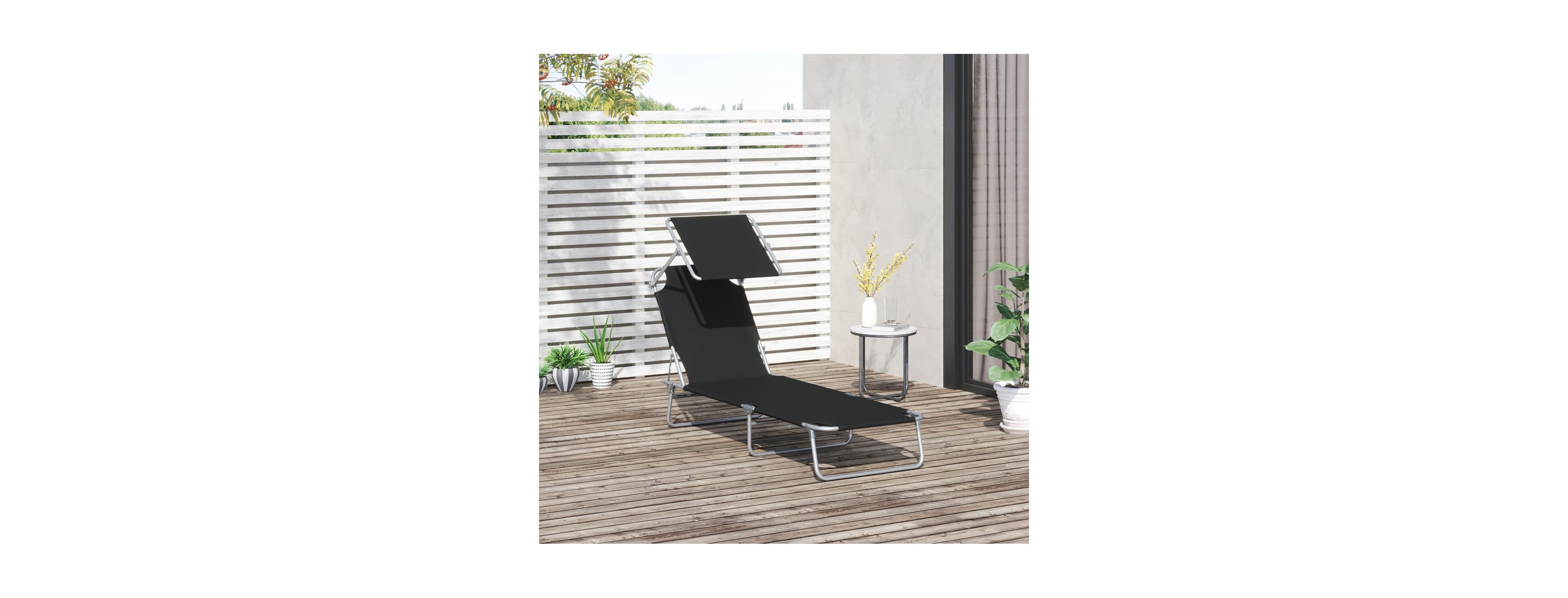ECHTPeak Outdoor Lounge Chair, with Sun Shade and Headrest, Adjustable Folding Chaise Lounge, Holds 300 lb, for Beach, Camping, Hiking, Backyard