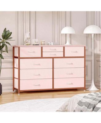 45" Wide 10-Drawer Fabric Dresser TV Stand with Wood Top Steel Frame Storage Chest for Bedroom Closet Entryway