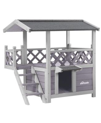Wooden Cat House Outdoor Cat Shelter with Waterproof Roof