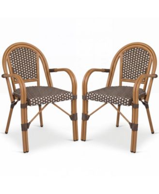 Hand-Woven PE Wicker French Bistro Chairs Set of 2