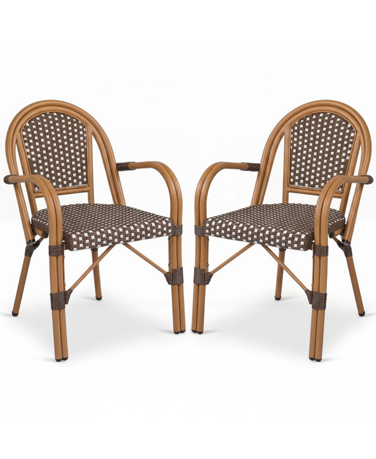 Sugift Hand-Woven Pe Wicker French Bistro Chairs Set of 2