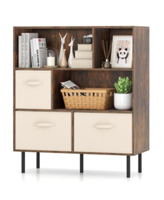 6-Cube Bookshelf with 3 Removable Folding Fabric Drawers for Living Room