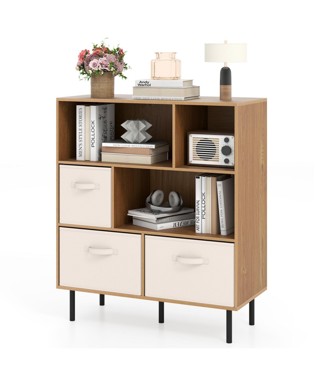 Mecale 6-Cube Bookshelf with 3 Removable Folding Fabric Drawers for Living Room