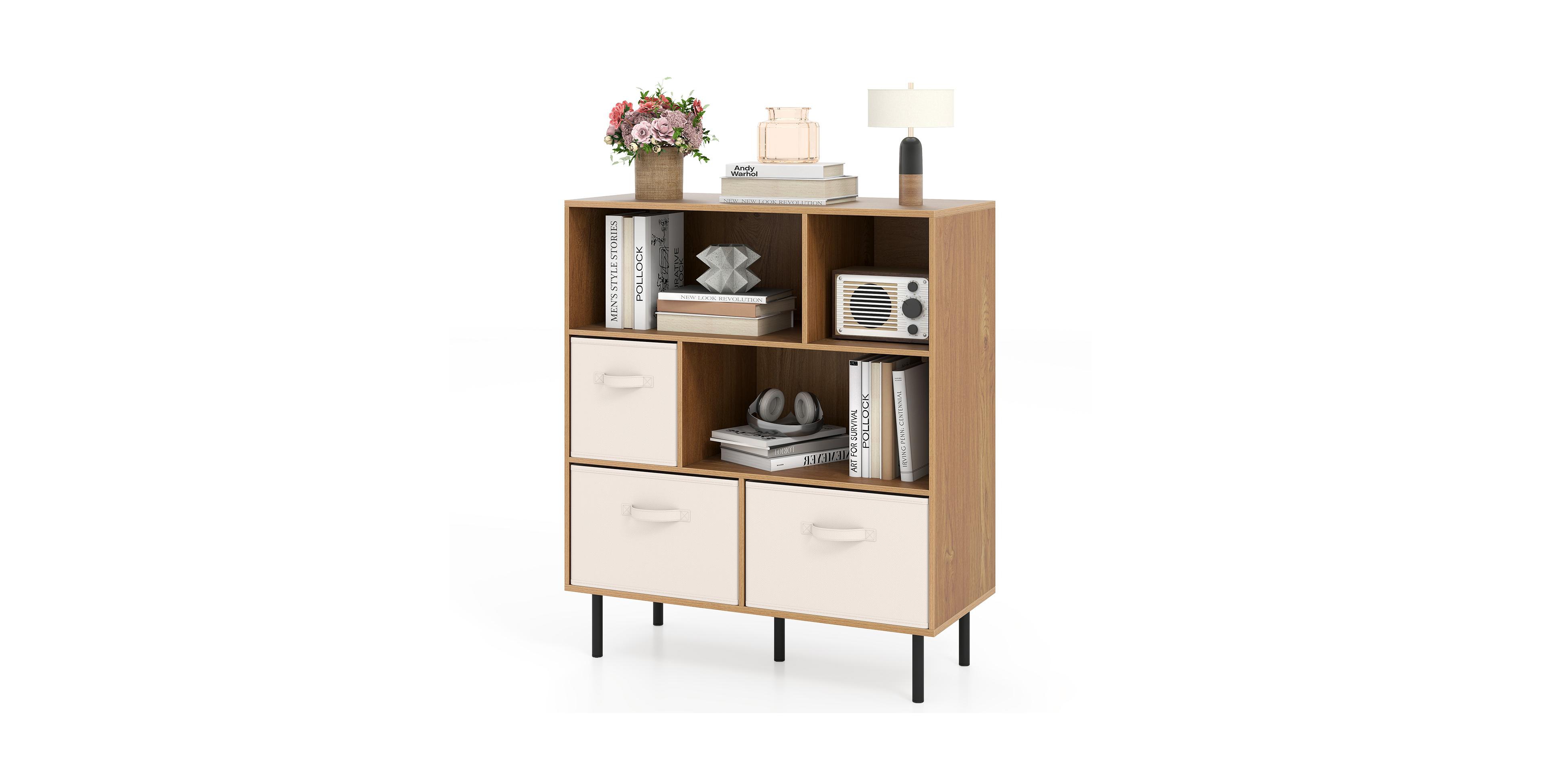 Mecale 6-Cube Bookshelf with 3 Removable Folding Fabric Drawers for Living Room