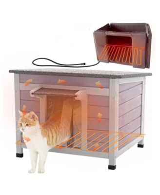 Heated Cat House Wooden Outdoor Cat Shelter with Heating Pad