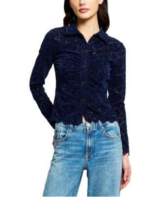 Women's Tessa V-Neck Long-Sleeve Lace Button-Down Shirt