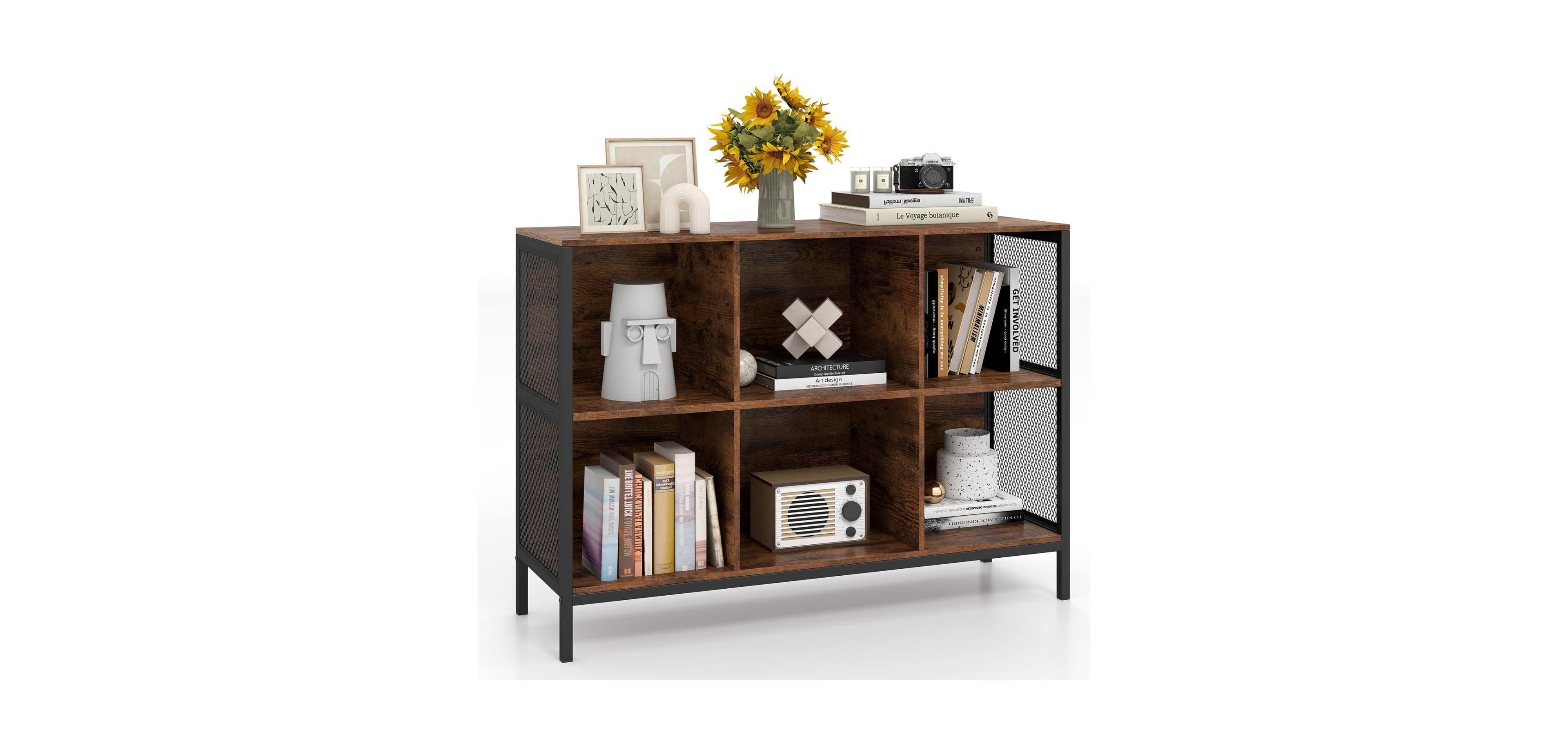 Mecale 6 Cube Bookcase 42" Wide Horizontal Bookshelf with Accent Cubby Shelf