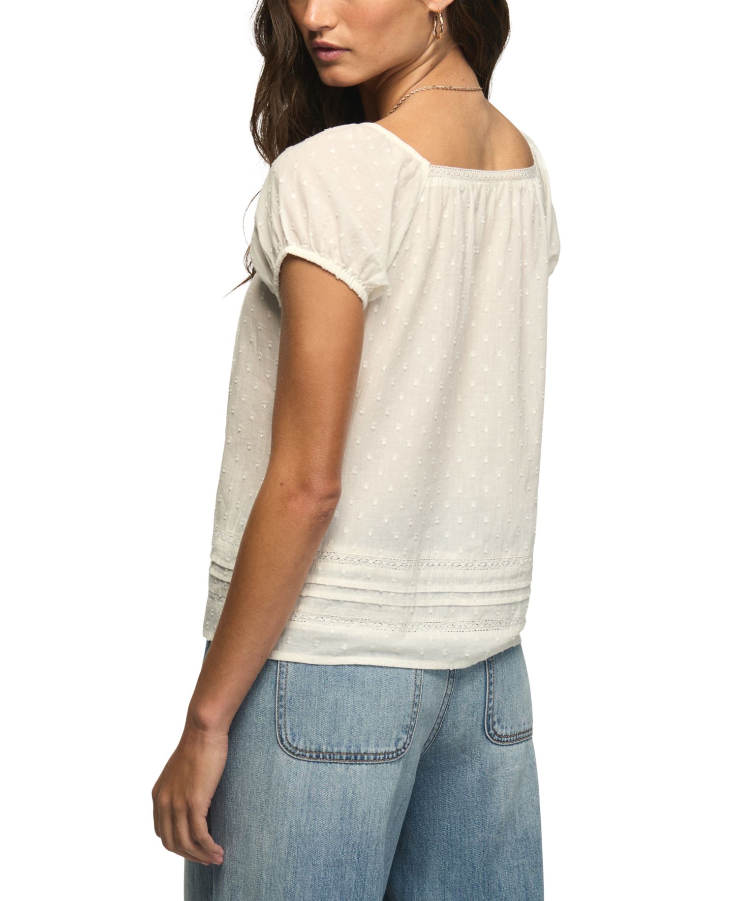 Women's Cap Sleeve Square Neck Lace Peasant Top