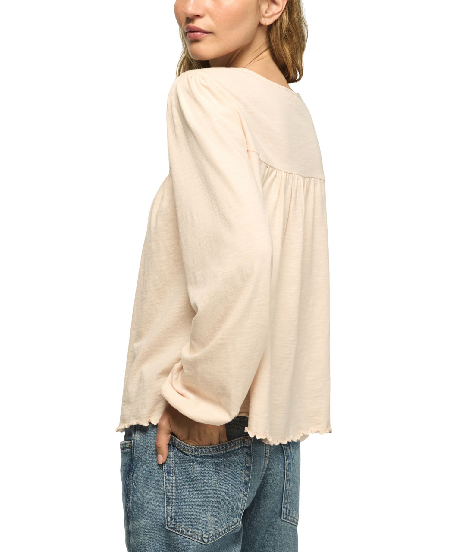 Women's Long-Sleeve Embroidered Yoke Peasant Top