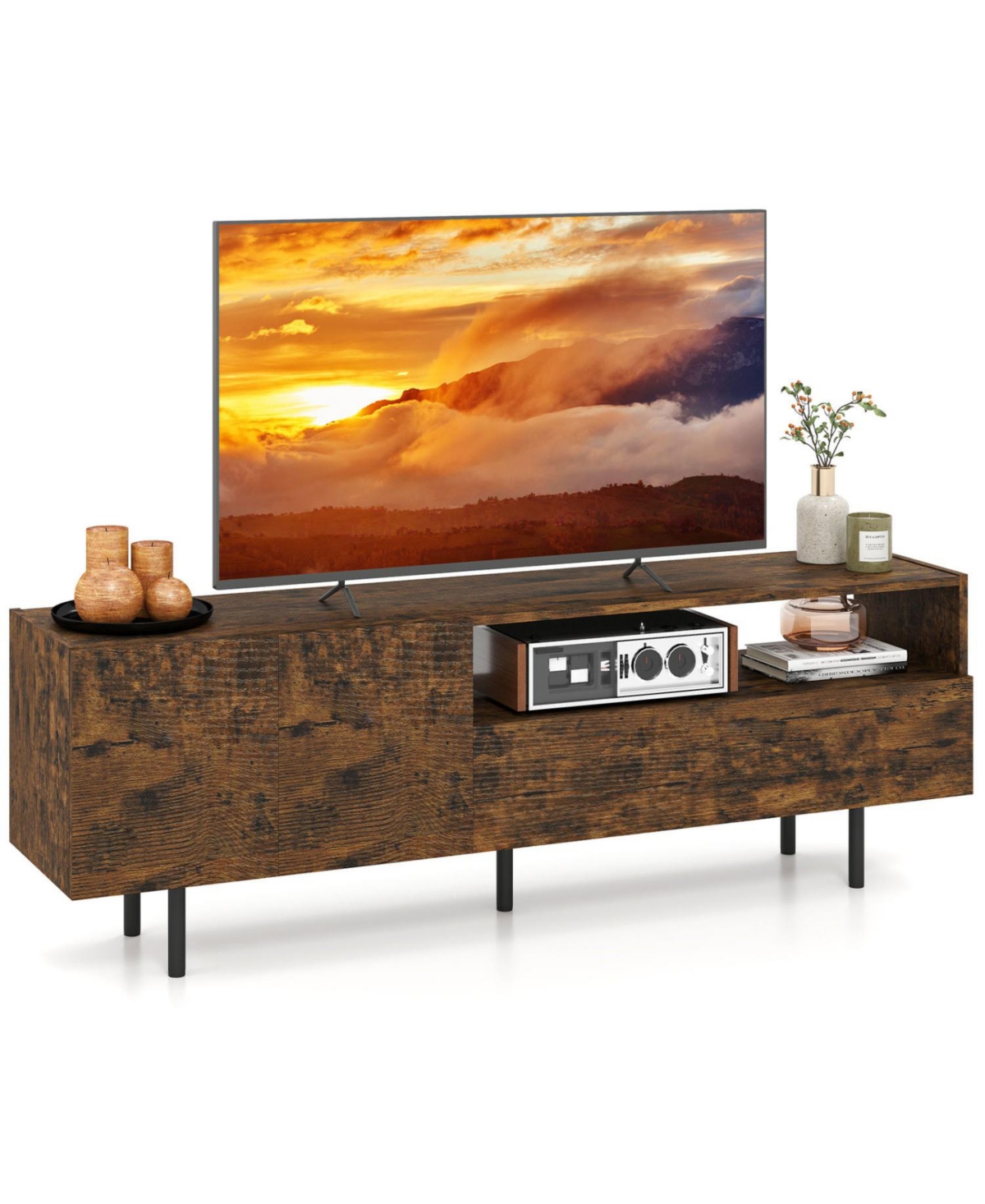 Mecale Tv Stand for TVs up to 70" with Storage Cabinet and Raised Metal Legs