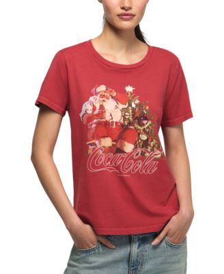 Women's Coca Cola Santa Tree Graphic Retro T-Shirt