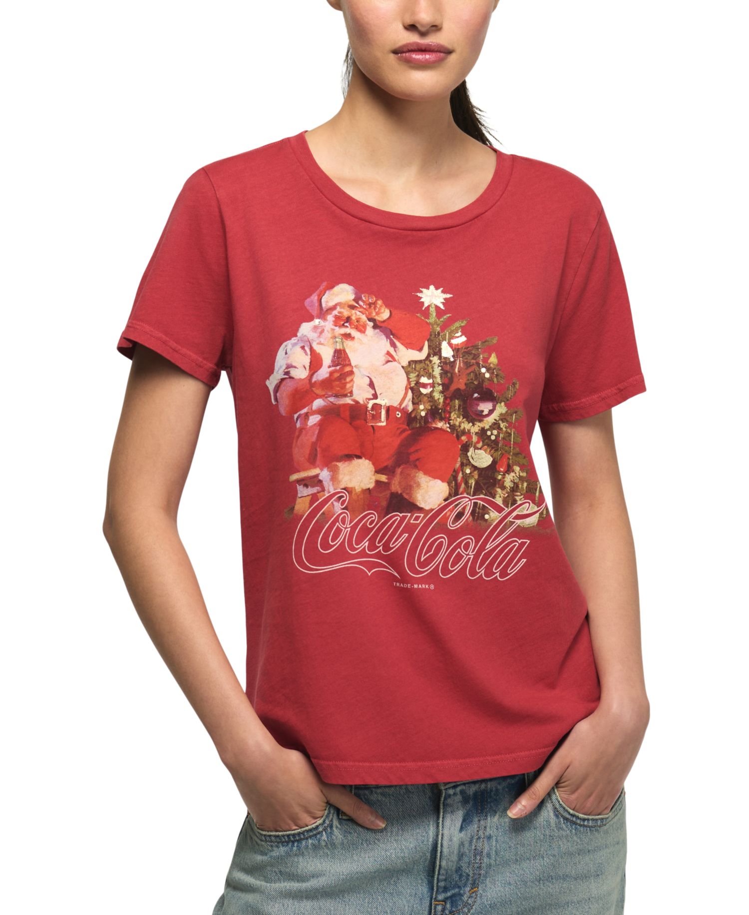 Women's Coca Cola Santa Tree Graphic Retro T-Shirt