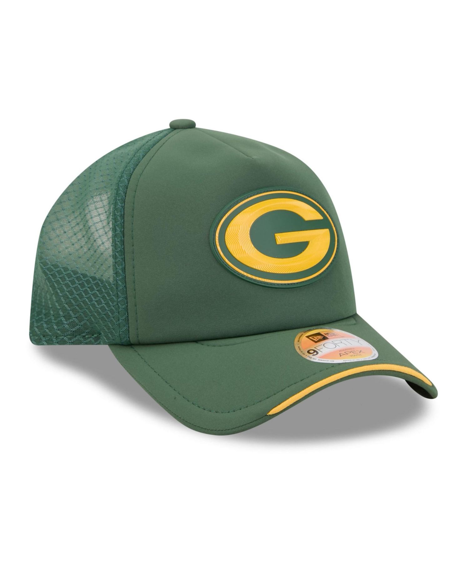 Big Boys and Girls Green Green Bay Packers 2026 Sideline Apex 9FORTY Adjustable Trucker Hat