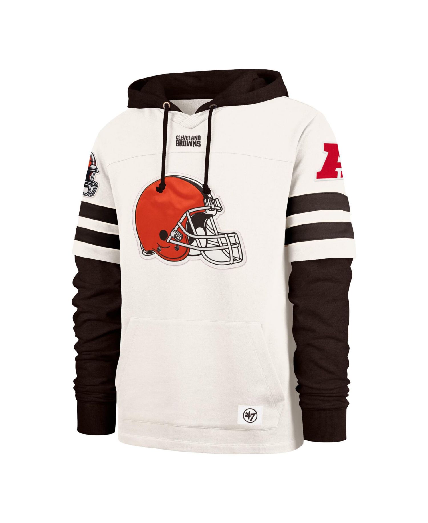 Men's '47 Cream Cleveland Browns Split Zone Cornerback Duo Lacer Hoodie