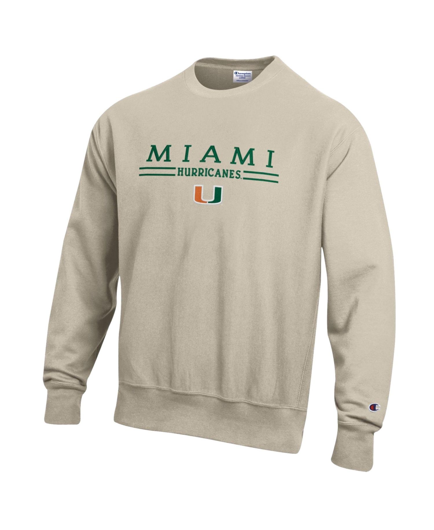 Men's Oatmeal Miami Hurricanes Reverse Weave Crewneck Sweatshirt