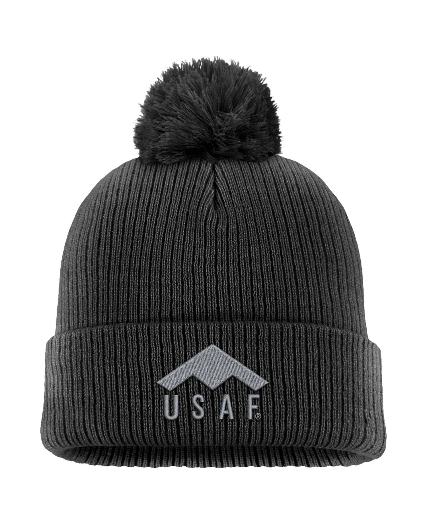 Men's Black Air Force Falcons Rivalry Collection Peak Knit Cuffed Hat with Pom
