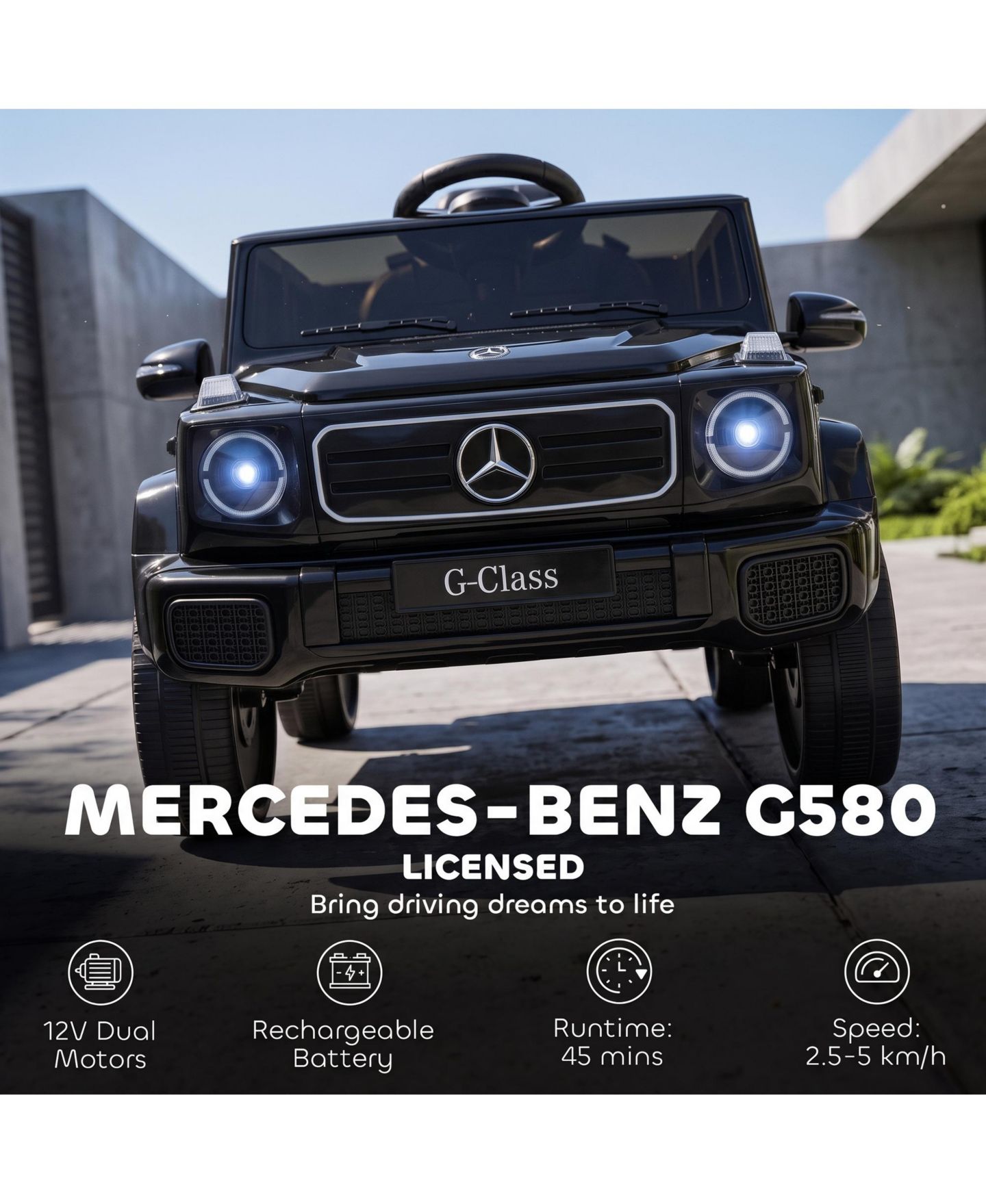 Детская игрушка Qaba Licensed Mercedes-Benz G580 12V Remote Control Ride-On Car, 66 lbs Capacity, 3–8 лет, цвет: Чёрный — фото 4