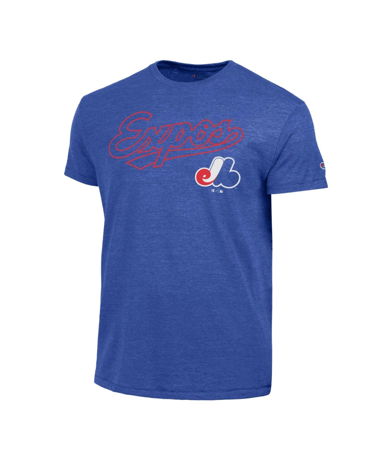 Мужская футболка Champion Blue Montreal Expos Cooperstown Wordmark Lockup Tri-Blend — фото 2
