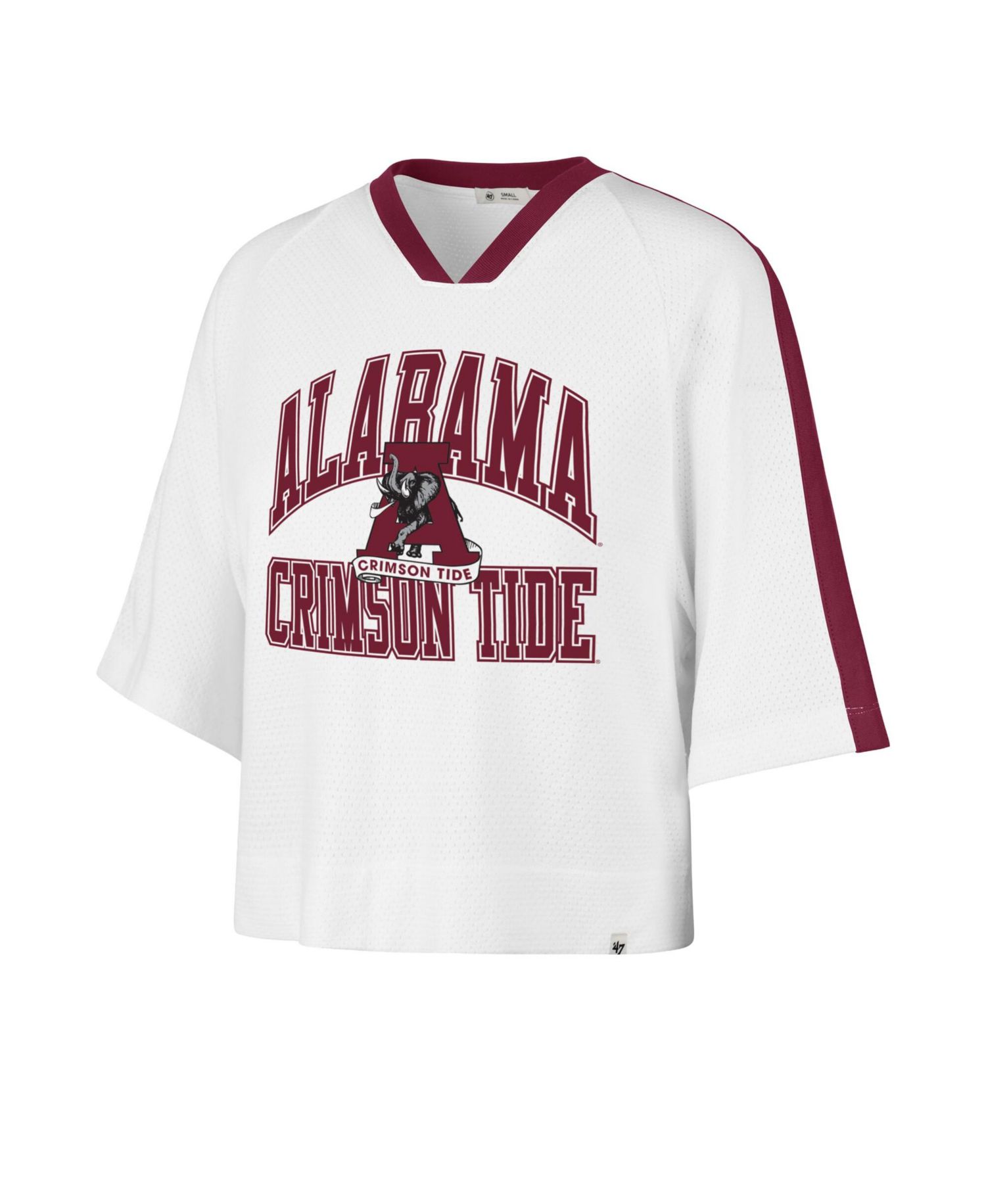 Women's '47 White Alabama Crimson Tide Big Overarch Drop Needle Raglan V-Neck T-Shirt