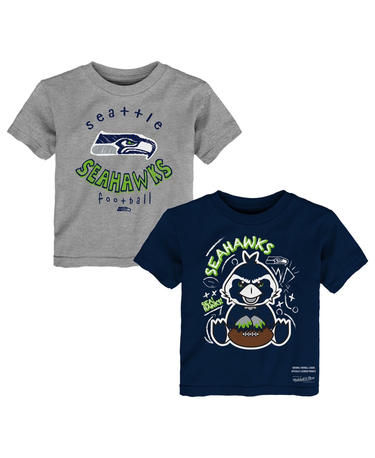 Mitchell & Ness Babies' Toddler College Navy/gray Seattle Seahawks Two-pack Sketched Up T-shirt Set In College Navy,gray