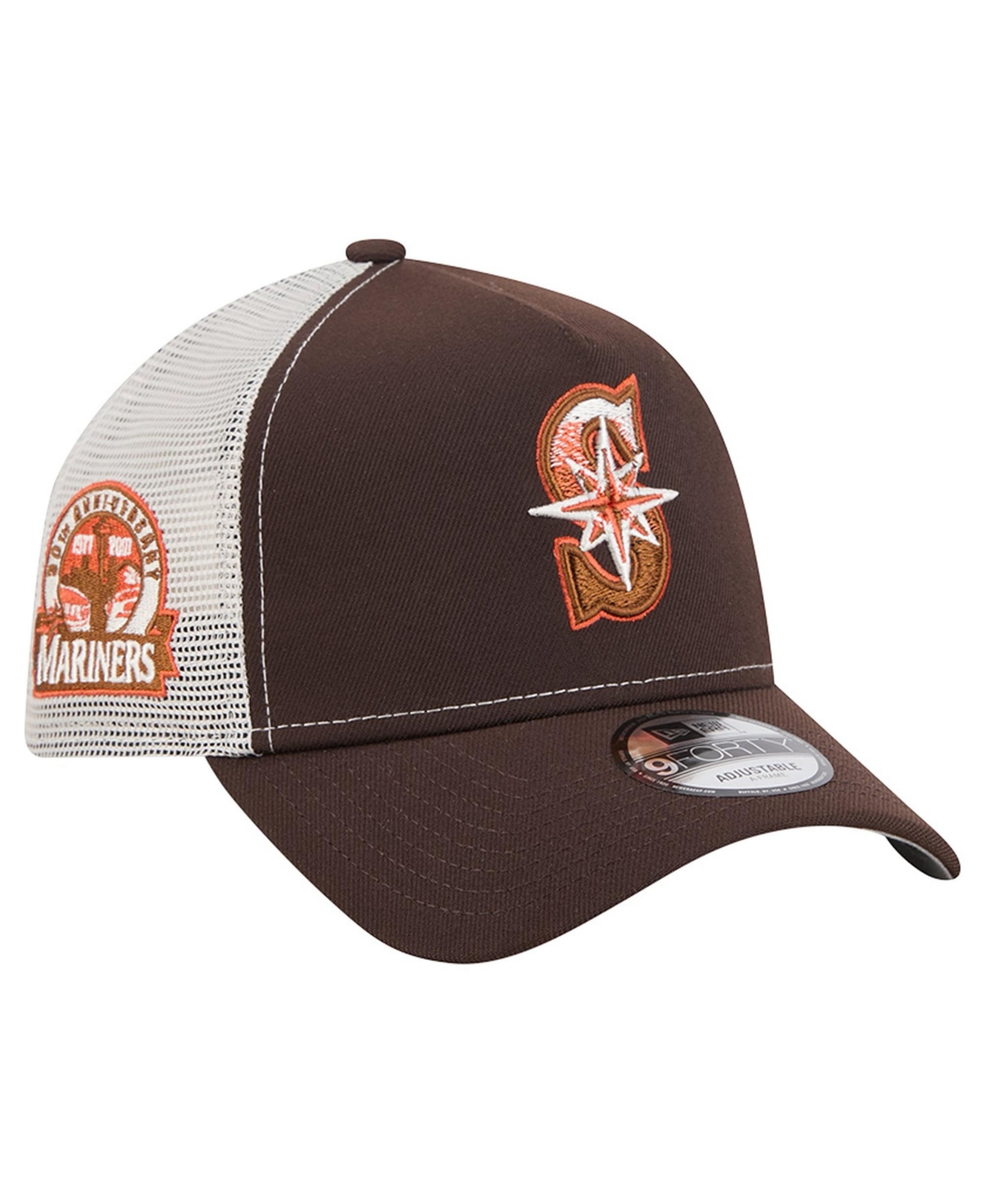 New Era Men's Brown Seattle Mariners Pumpkin Spice A-Frame 9FORTY Adjustable Trucker Hat