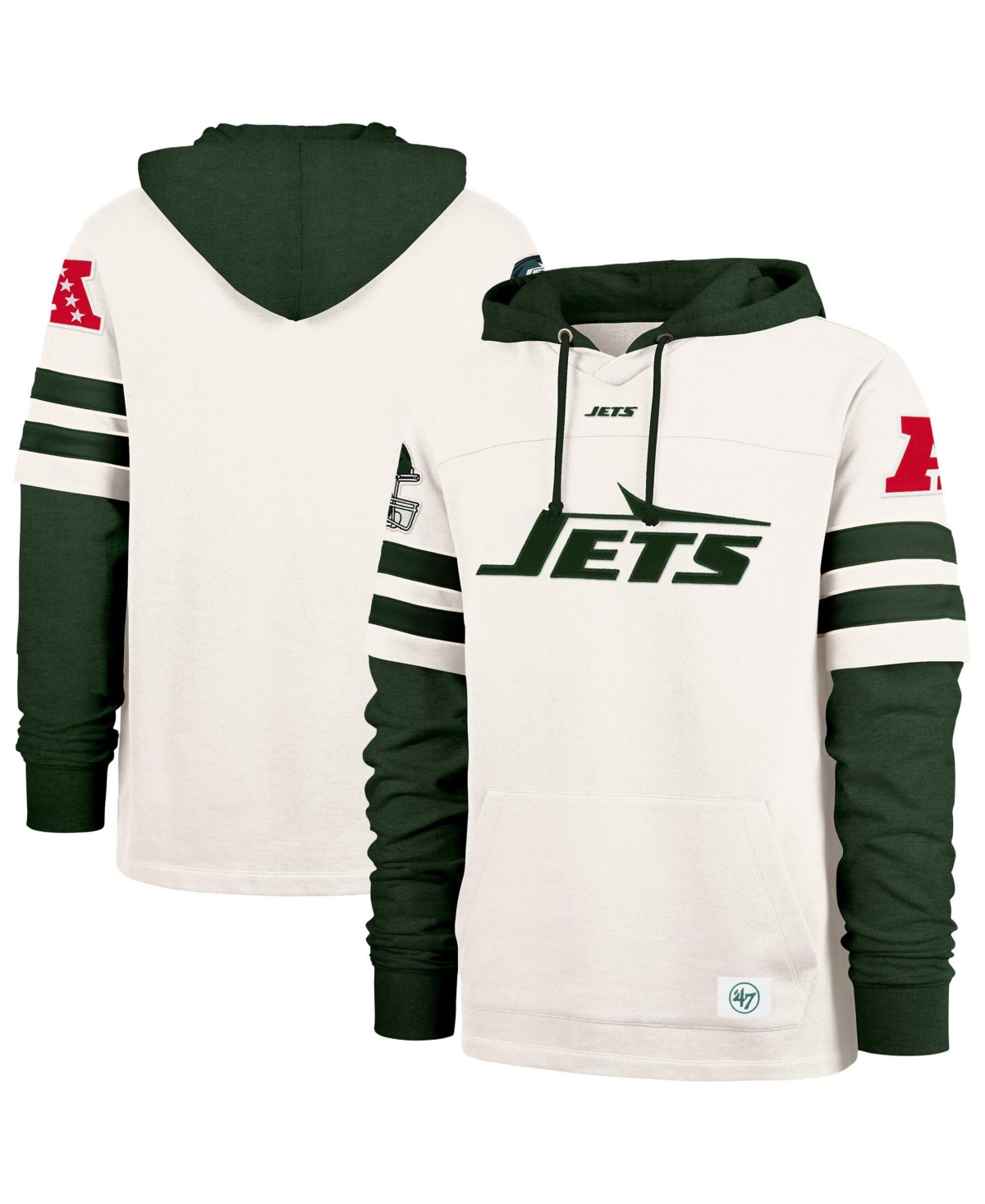 '47 Brand Men's Cream New York Jets Split Zone Cornerback Duo Lacer Hoodie