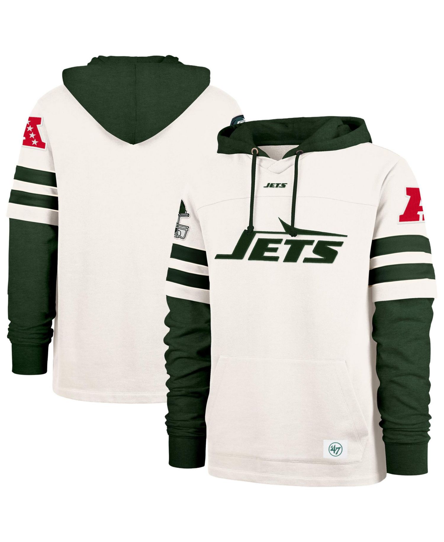 Men's '47 Cream New York Jets Split Zone Cornerback Duo Lacer Hoodie