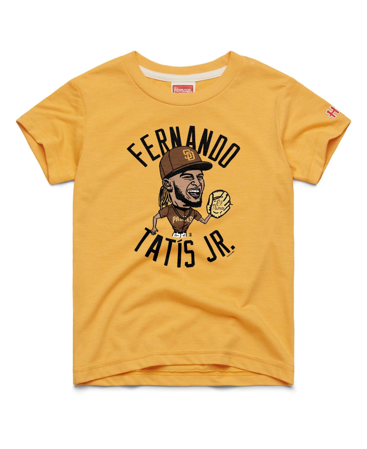 Big Boys and Girls Homage Fernando Tatis Jr. Gold San Diego Padres Caricature Tri-Blend T-Shirt