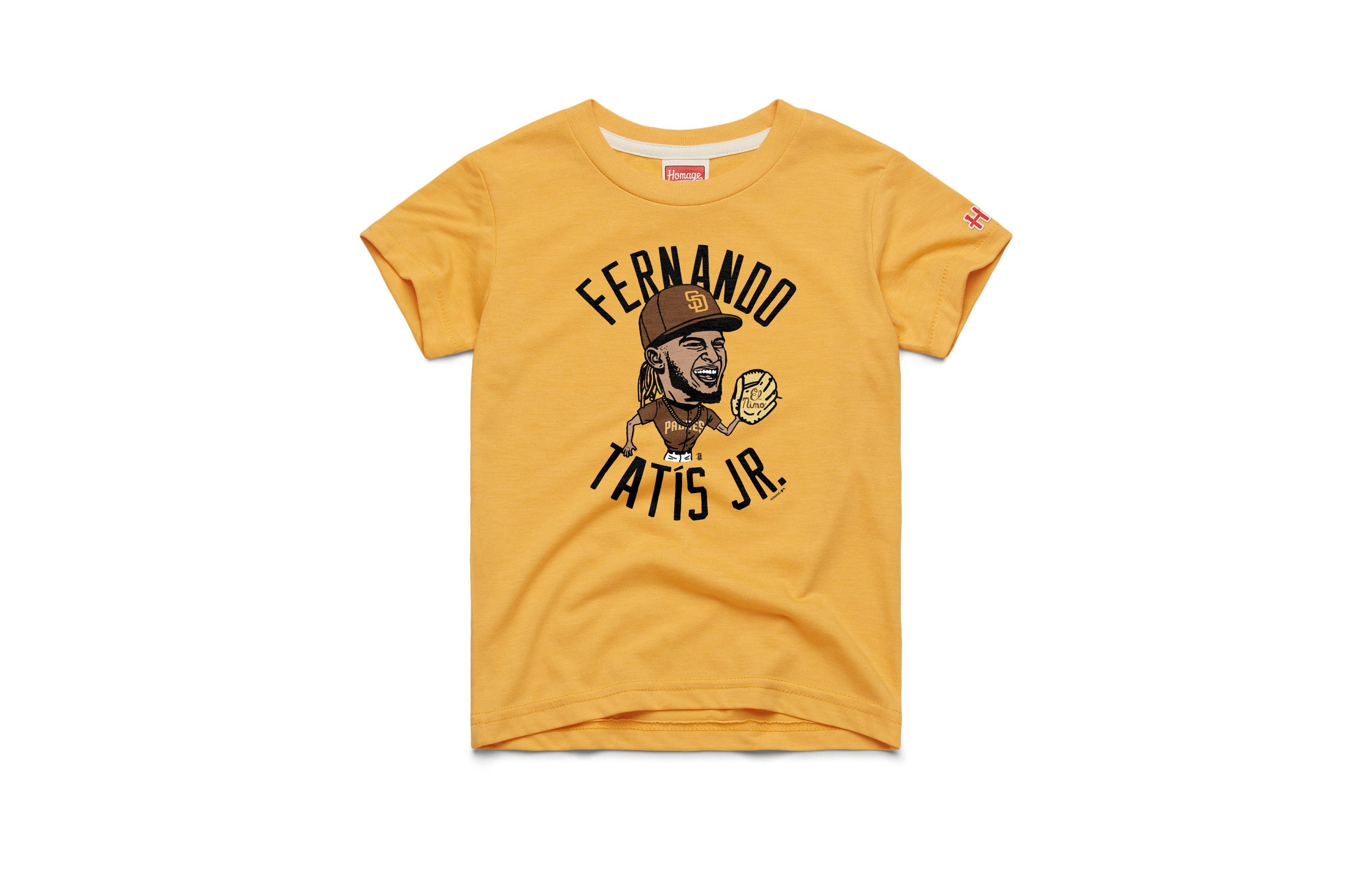 Big Boys and Girls Homage Fernando Tatis Jr. Gold San Diego Padres Caricature Tri-Blend T-Shirt