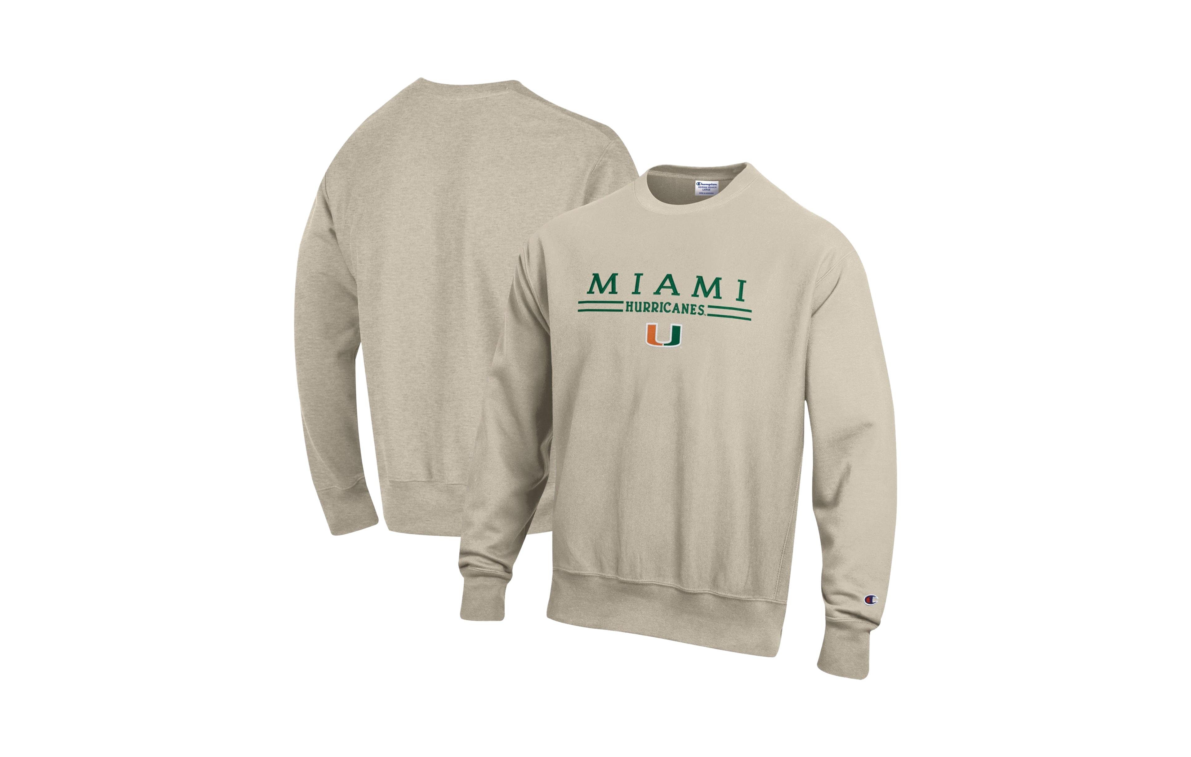Champion Men's Oatmeal Miami Hurricanes Reverse Weave Crewneck Sweatshirt