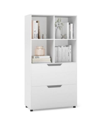 4-Cube Bookcase with 2 Drawers 51 in 5-Tier Tall Freestanding Bookshelf