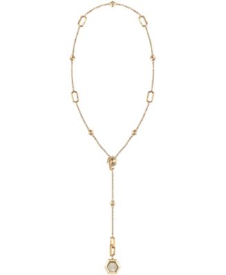 Women's Nake Hexagon IP Yellow Gold Stainless Steel Necklace Watch, 28mm