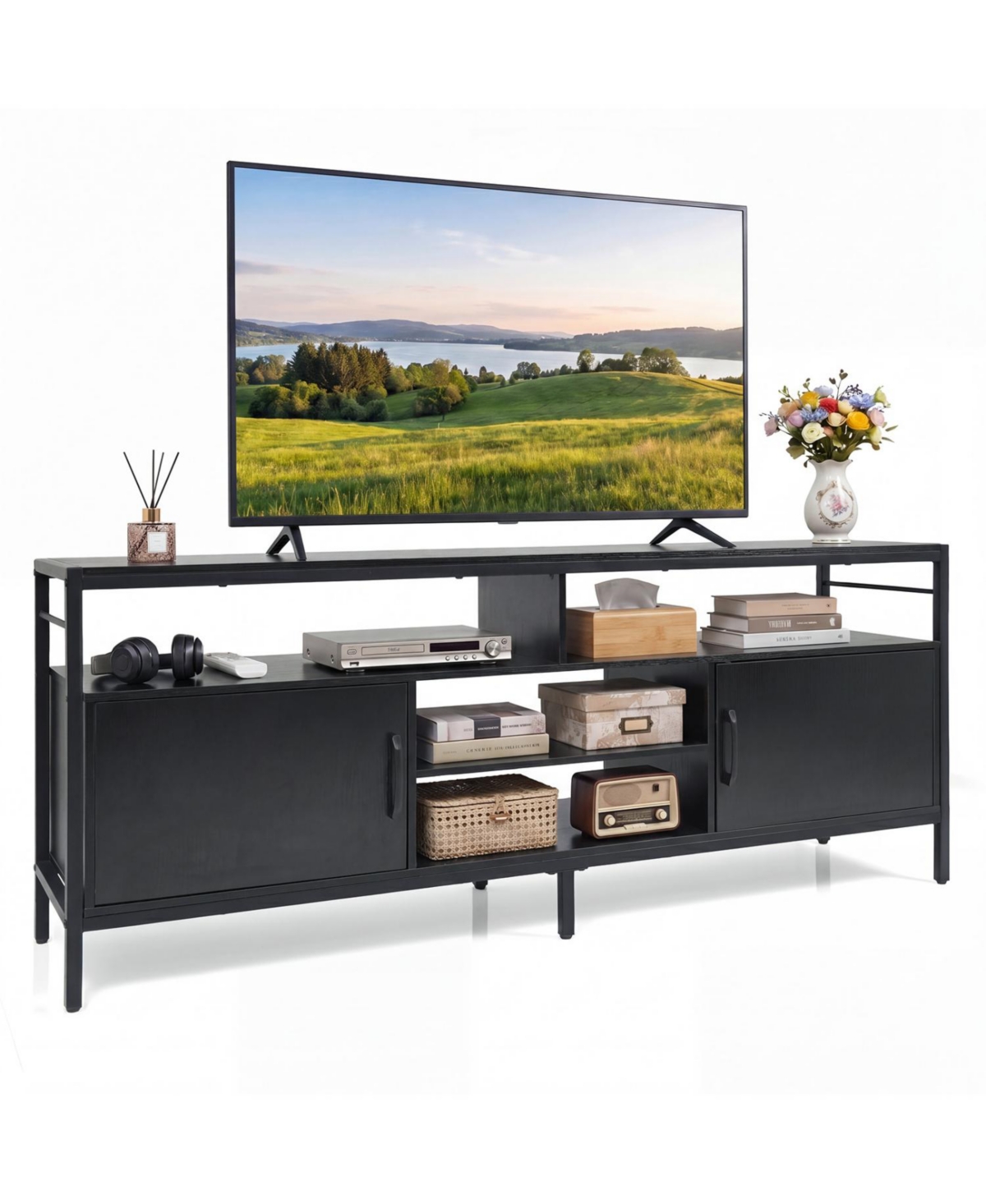 Mecale 58 in Industrial Tv Stand with Cabinets and Adjustable Shelf for Tv