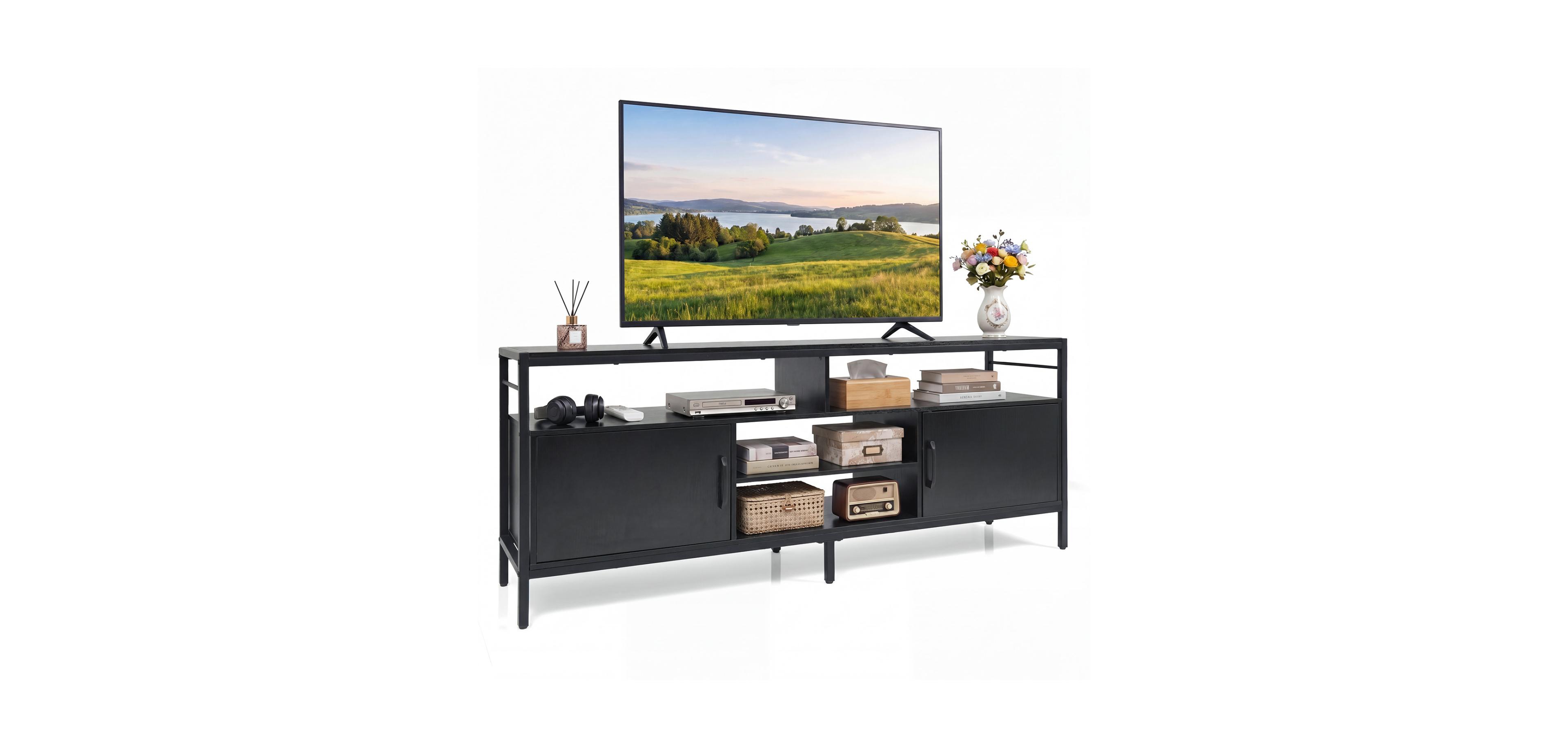 Mecale 58 in Industrial Tv Stand with Cabinets and Adjustable Shelf for Tv