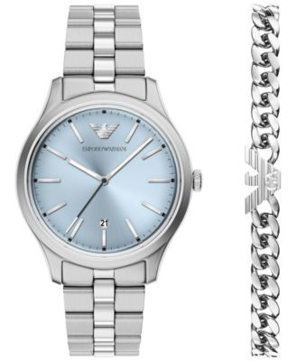 Men's Quartz Three-Hand Date Silver-Tone Stainless Steel Watch 41mm