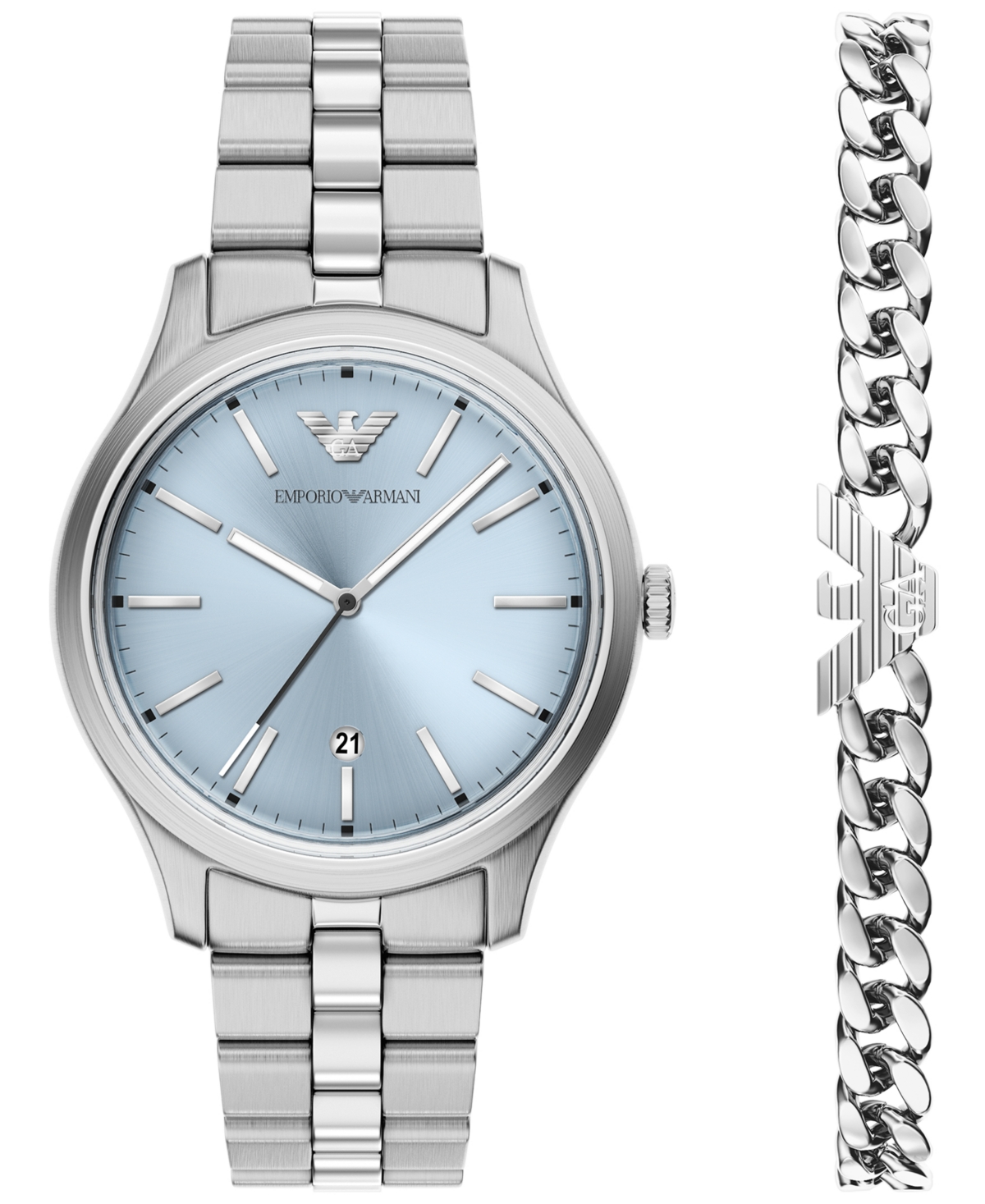 Emporio Armani Men's Quartz Three-Hand Date Silver-tone Stainless Steel Watch, 41mm - Blue