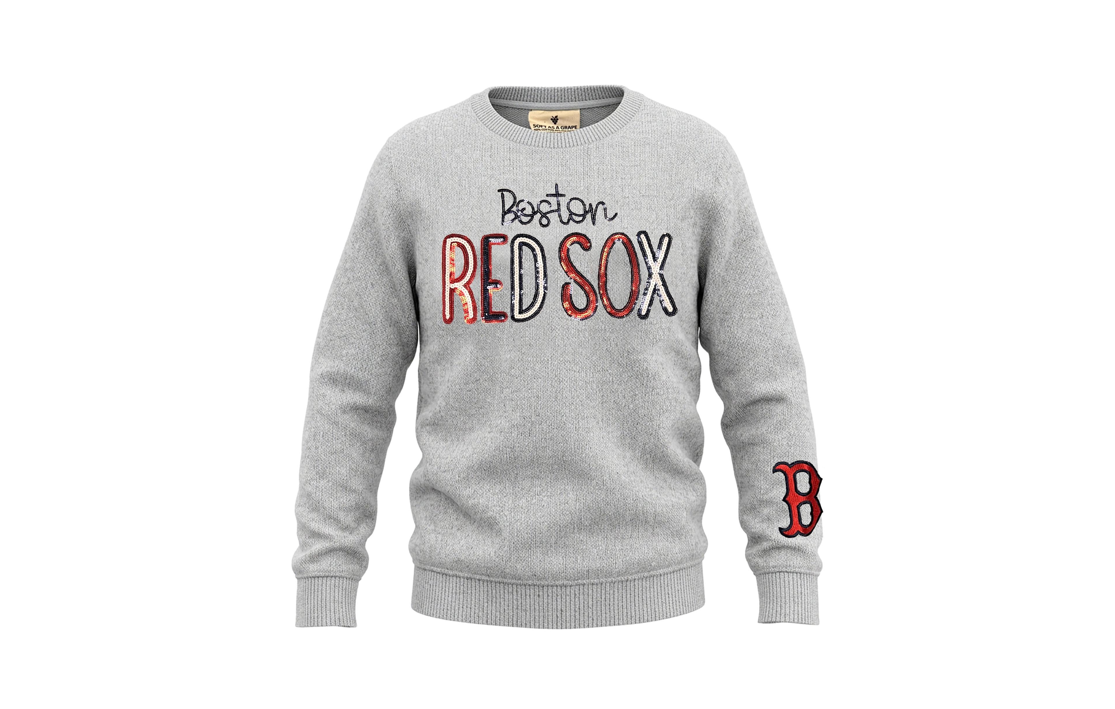 Big Girls Soft as a Grape Heather Gray Boston Red Sox Nantucket Sequin Fleece Crewneck Sweatshirt