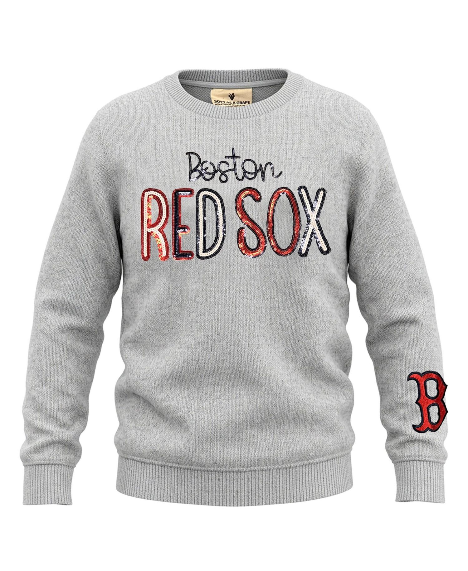 Big Girls Heather Gray Boston Red Sox Nantucket Sequin Fleece Crewneck Sweatshirt