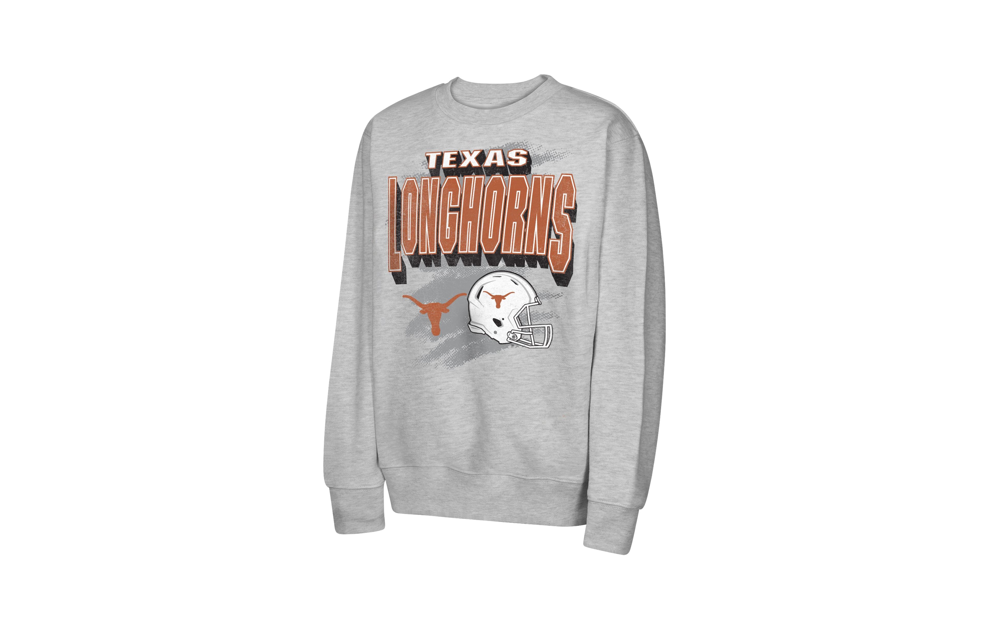 Big Boys and Girls Outerstuff Heather Gray Texas Longhorns Wild Card Fleece Sweatshirt