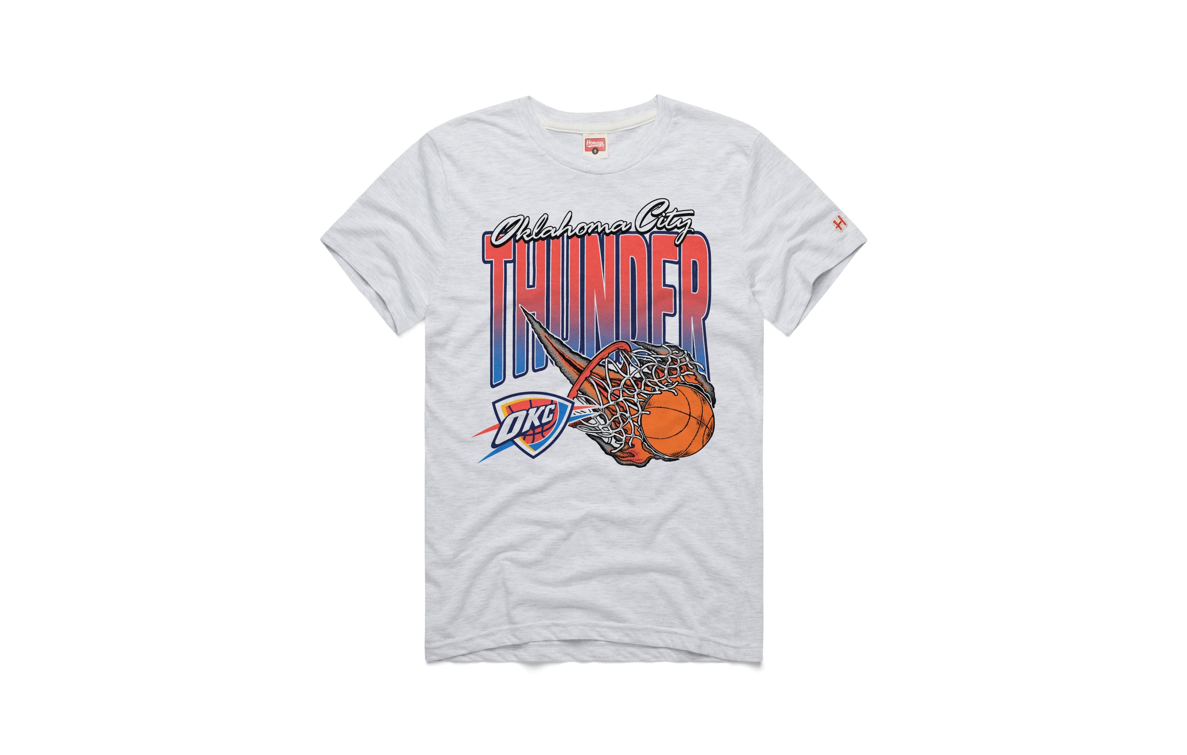 Men's and Women's Homage Ash Oklahoma City Thunder On Fire Tri-Blend T-Shirt
