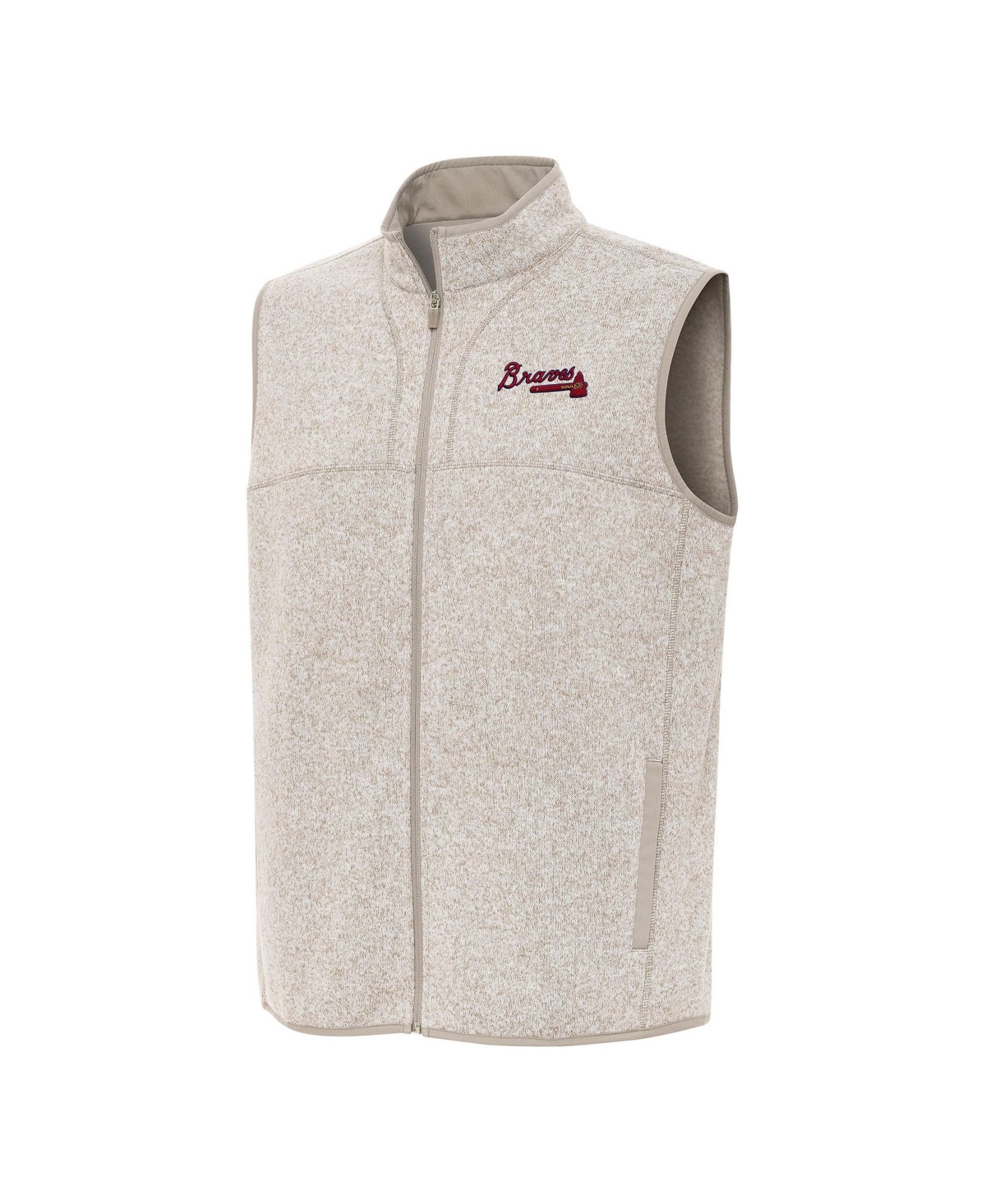 Men's Antigua Oatmeal Atlanta Braves Fortune Full-Zip Vest