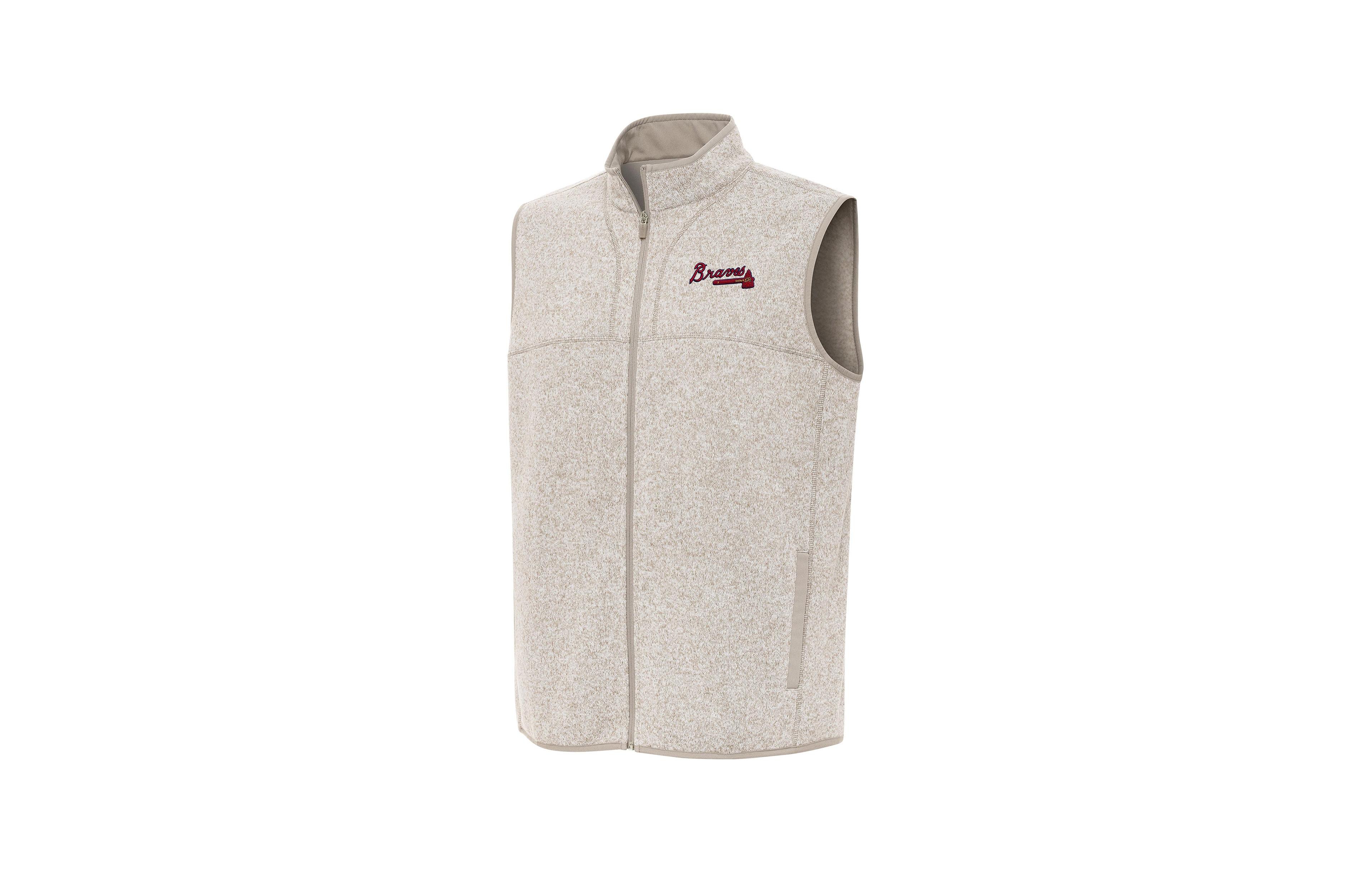 Men's Antigua Oatmeal Atlanta Braves Fortune Full-Zip Vest