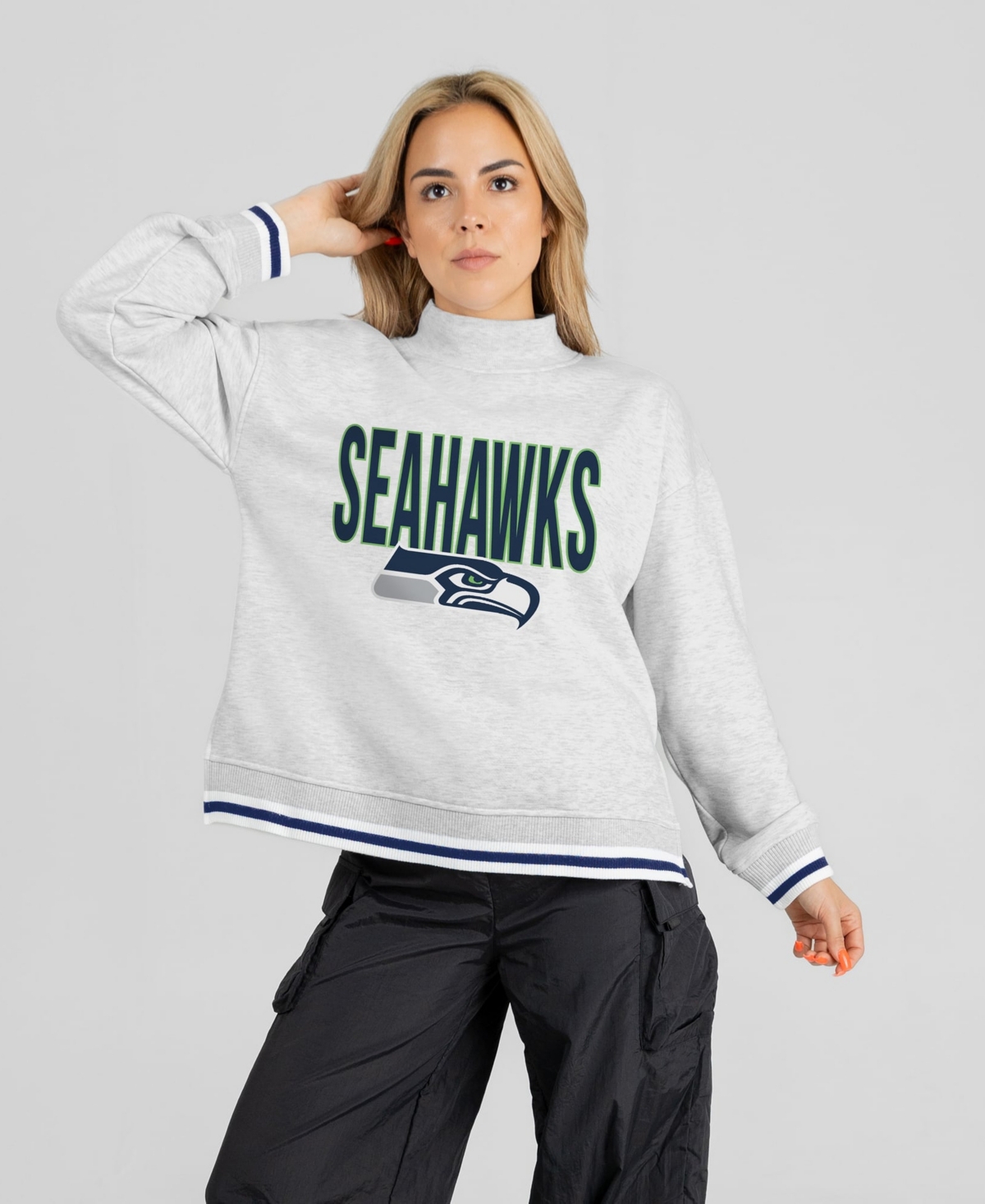 Gameday Couture Women's Ash Seattle Seahawks Rally Point Contrast Stripe Mock Neck Sweatshirt - Ash