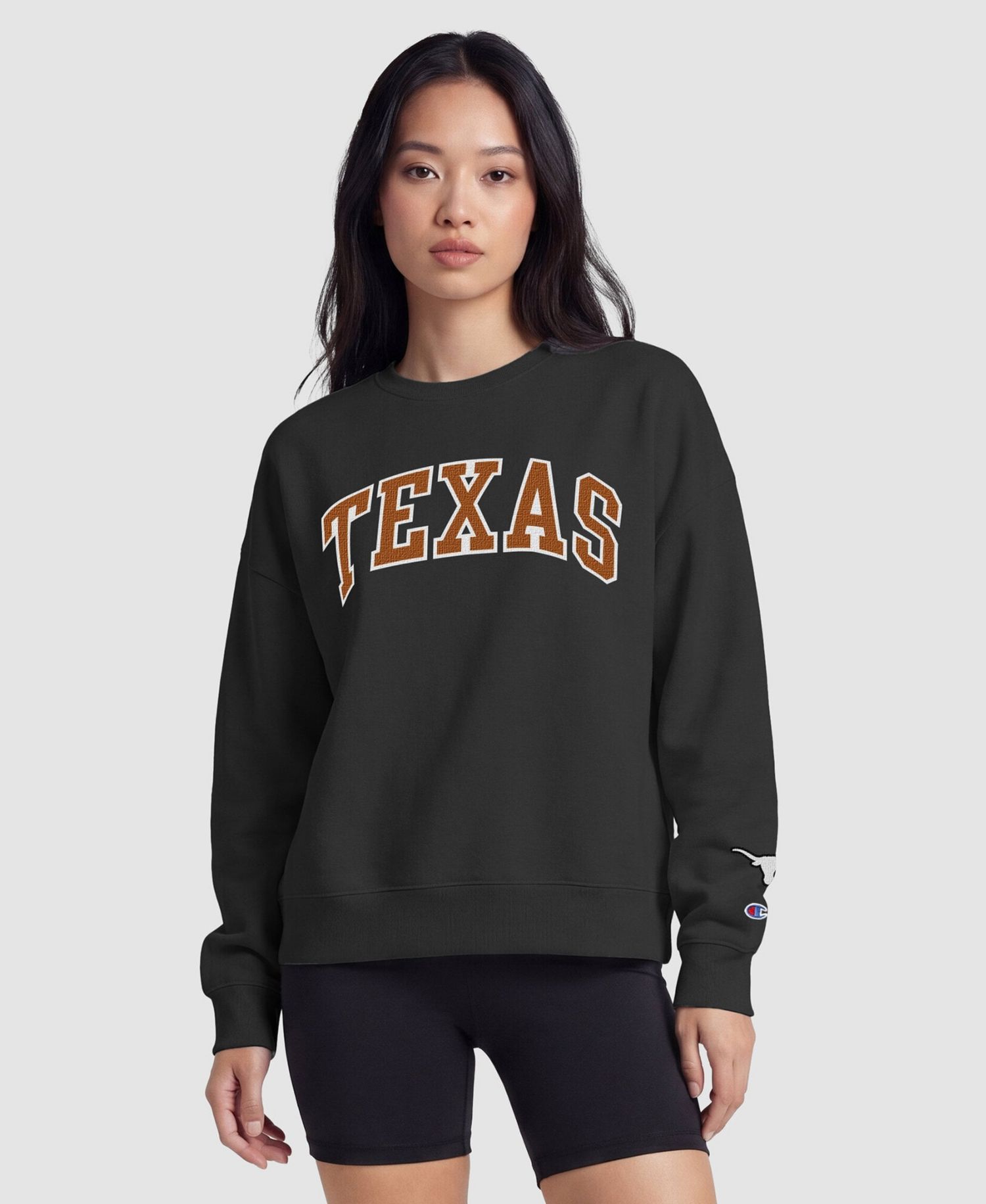 Women's Black Texas Longhorns Fleece Crew Sweatshirt
