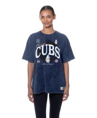 Women's Navy Chicago Cubs Throwback Mineral Wash Boyfriend T-Shirt